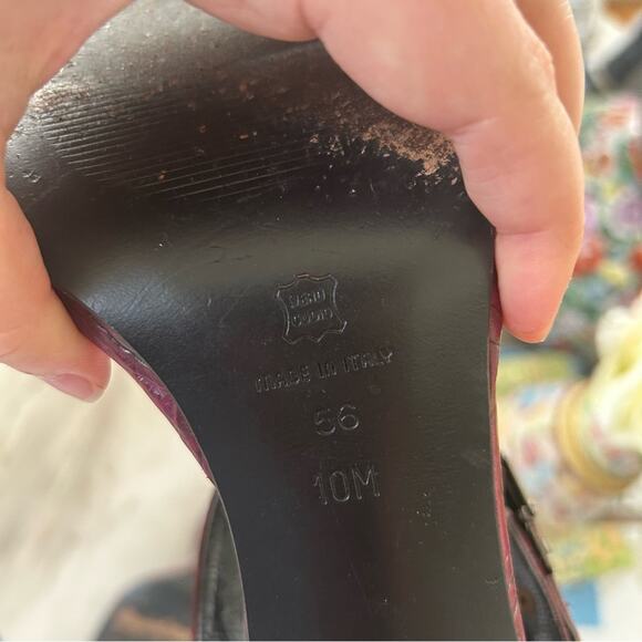 Via Spiga Plum Purple Hand Tooled Leather T-Strap Sandals - Picture 7 of 9